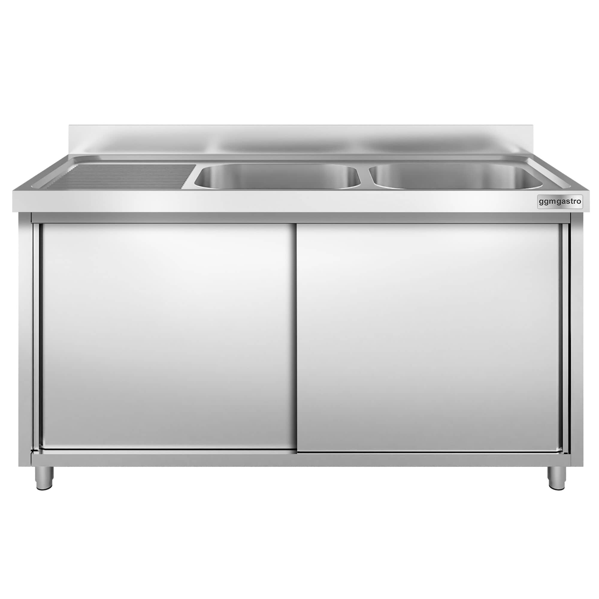 Chiuvetă tip dulap PREMIUM - din oțel inoxidabil - 2000x600 mm - cu 2 cuve pe dreapta — 4