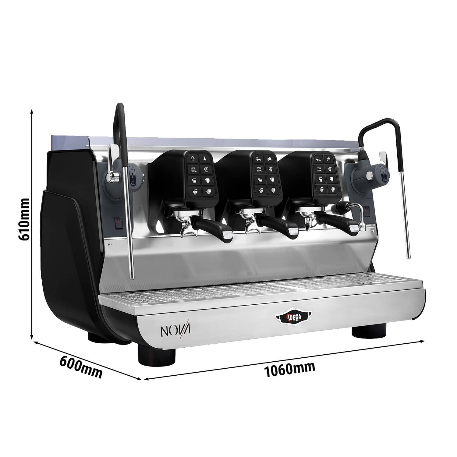 WEGA | Nova - Espressor - 3 grupuri - 5,7 kW - cu 2 spumante de lapte și apă fierbinte - Touch - Negru — 3